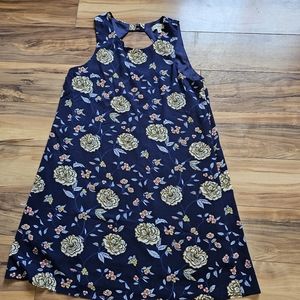 Entro Navy Blue Yello Coral Floral Dress Small NWOT